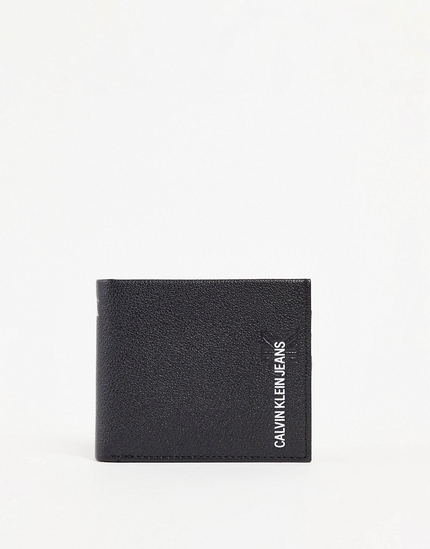 Calvin Klein Jeans leather bilfold wallet with logo in black