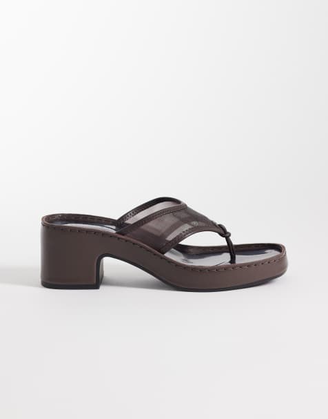 Calvin Klein Jeans leather block heel mesh sandal in brown - view 1