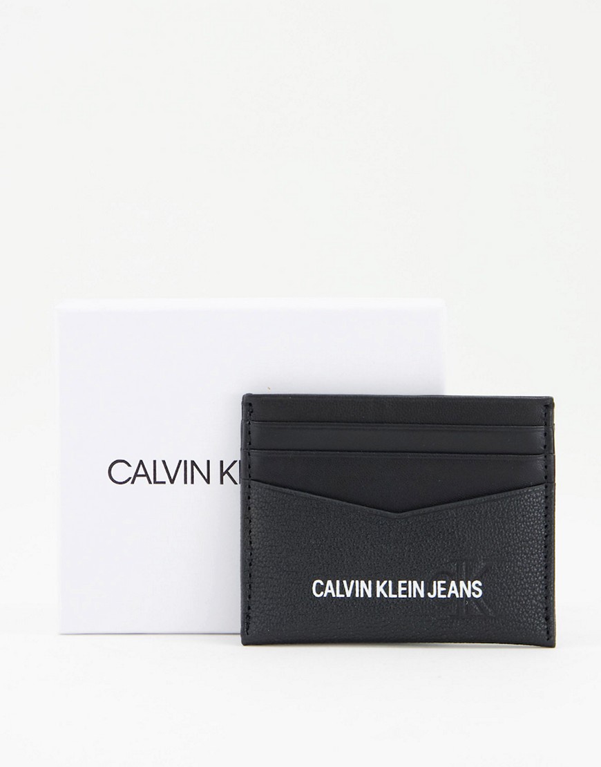 Calvin Klein Jeans leather cardholder with logo in black