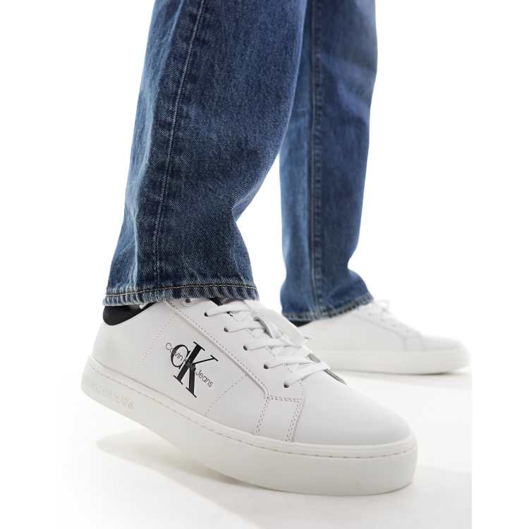 Calvin Klein Jeans leather classic low cupsole sneakers in white ASOS