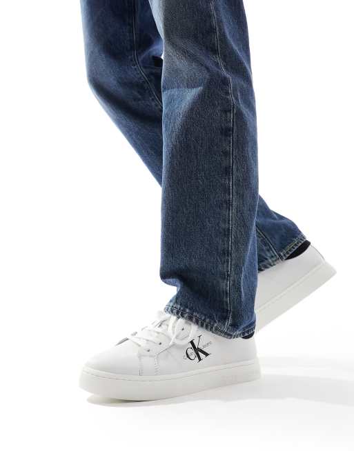 Calvin Klein Jeans leather classic low cupsole sneakers in white ASOS