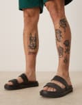 [Calvin Klein Jeans] Calvin Klein Jeans leather double strap slider sandals in black 40 Triple Black