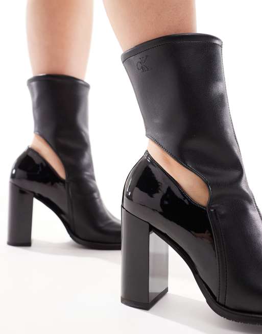 Calvin Klein Jeans leather heeled boots in black ASOS