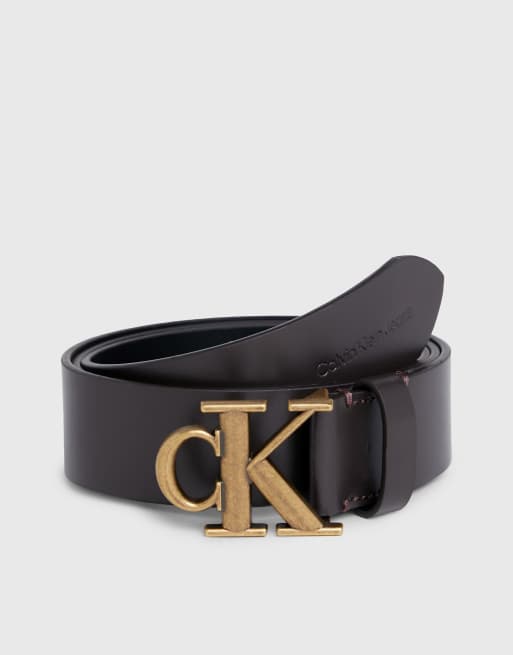 Calvin Klein Jeans Leather Logo Belt in Bitter Brown | ASOS