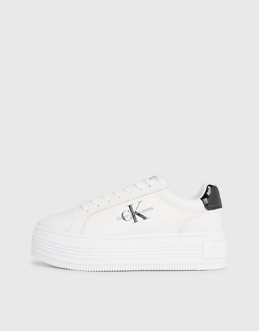 Calvin Klein Jeans Leather Platform Trainers in Bright White/Black