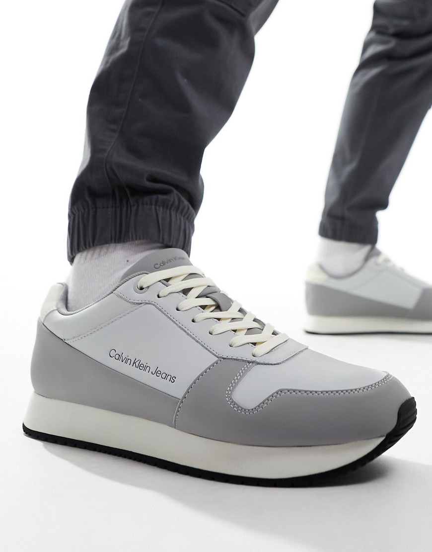 Calvin Klein Jeans leather runner trainers in grey