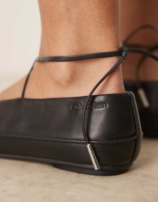 Calvin Klein Jeans leather tie ballerina shoes in black ASOS