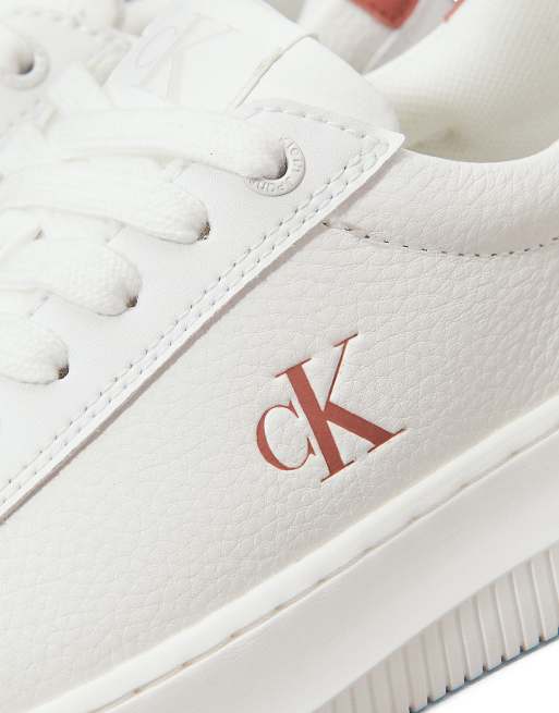 Calvin Klein Jeans Leather trainers in bright white/aragon ASOS