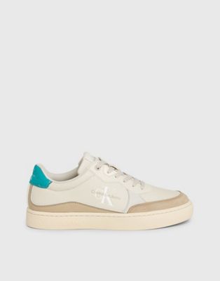 Calvin Klein Jeans Leather Trainers in Eggshell/Travertine/Fanfare