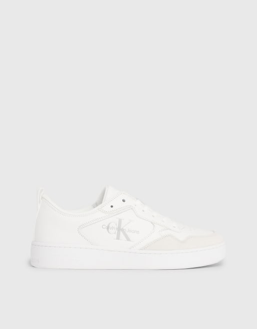 Calvin Klein Jeans Leather Trainers in Triple Bright White | ASOS