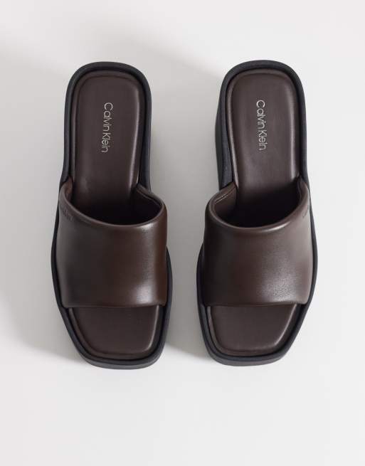 Calvin Klein Jeans leather wedge mule sandal in brown , 4 of 4