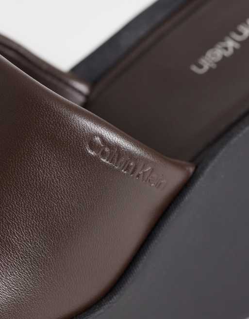 Calvin Klein Jeans leather wedge mule sandals in brown , 2 of 4