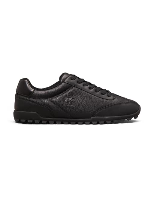 Calvin Klein Jeans – Leder-Sneaker in strahlendem Triple-Schwarz mit niedrigem Profil, 5 von 5