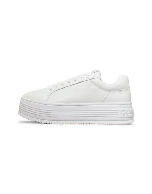 Calvin Klein Jeans – Leder-Sneaker in strahlendem Triple-Weiß mit Plateausohle