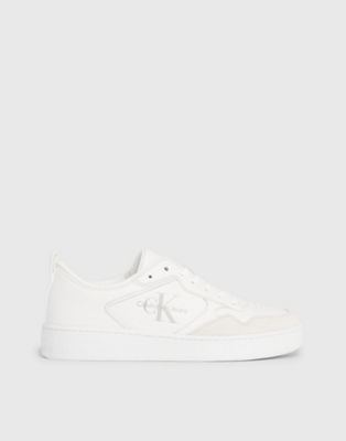 Calvin Klein Jeans Leather Trainers in Triple Bright White - ASOS Price Checker
