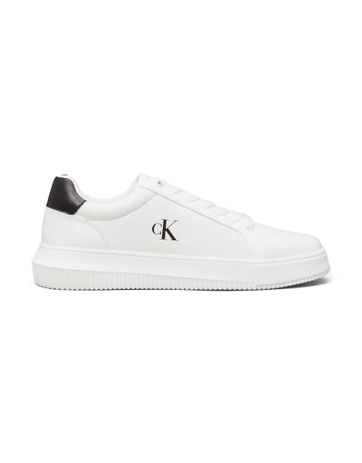Calvin Klein Jeans – Leder-Sneaker in strahlendem Weiß/Schwarz