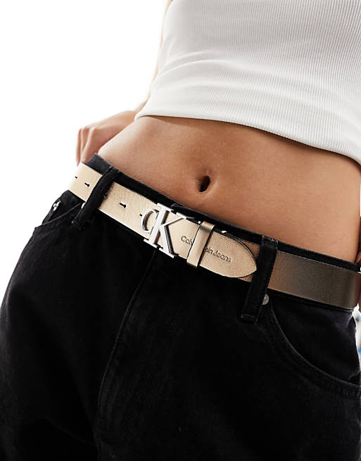 Calvin Klein Jeans – Ledergürtel in mattiertem Mandelkupfer mit runder  Monogramm-Schnalle | ASOS