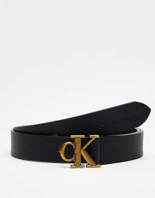 Calvin Klein ASOS – | Schwarz Monogramm-Logo Ledergürtel Jeans in mit