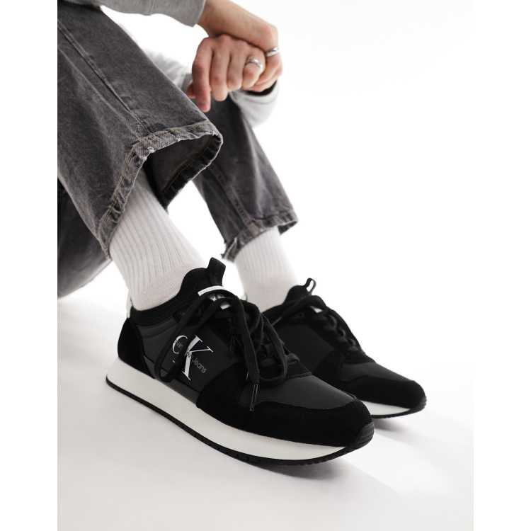 Calvin Klein Jeans Leren sok sneakers met veters in zwart