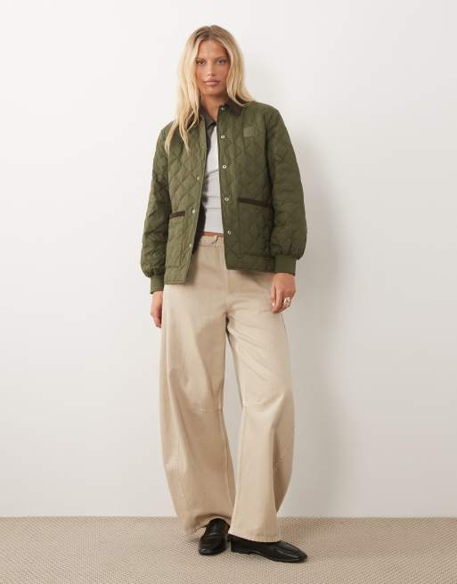 Calvin Klein Jeans lightweight quilted jacket with contrast collar and hem in olive, 2 of 4
