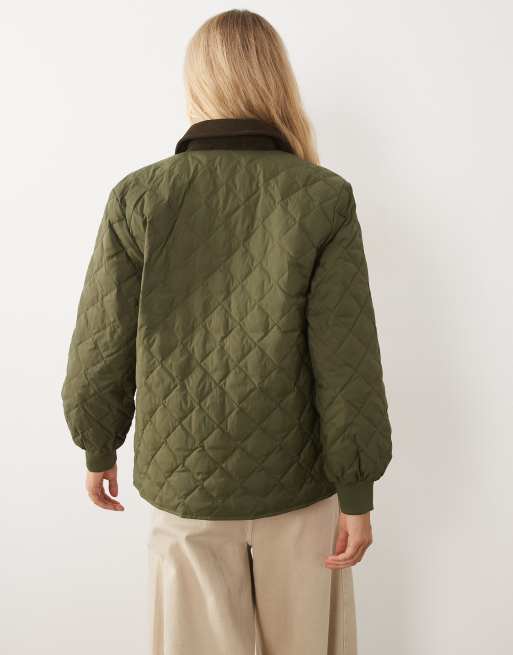 Calvin Klein Jeans lightweight quilted jacket with contrast collar and hem in olive, 3 of 4