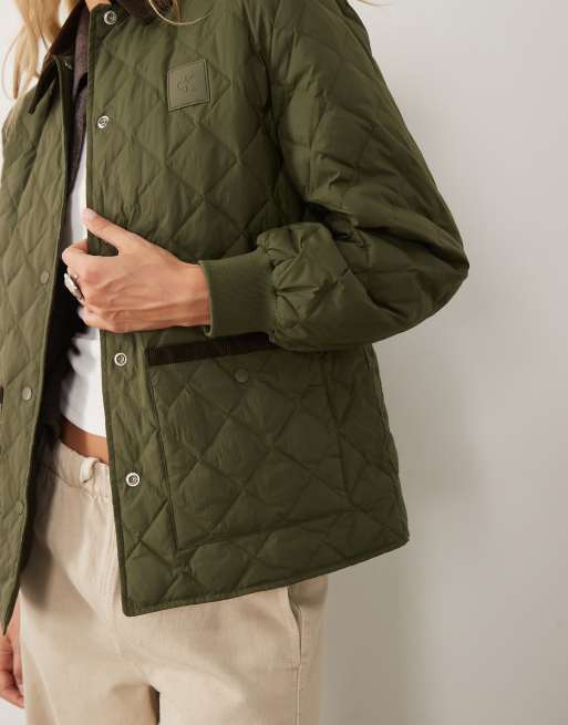 Calvin Klein Jeans lightweight quilted jacket with contrast collar and hem in olive, 4 of 4