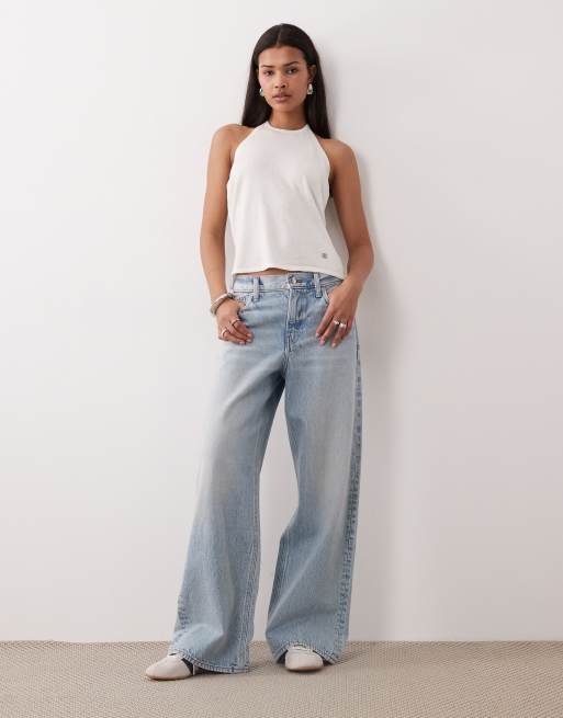 Calvin Klein Jeans linen blend backless halter top in cream, 3 of 4