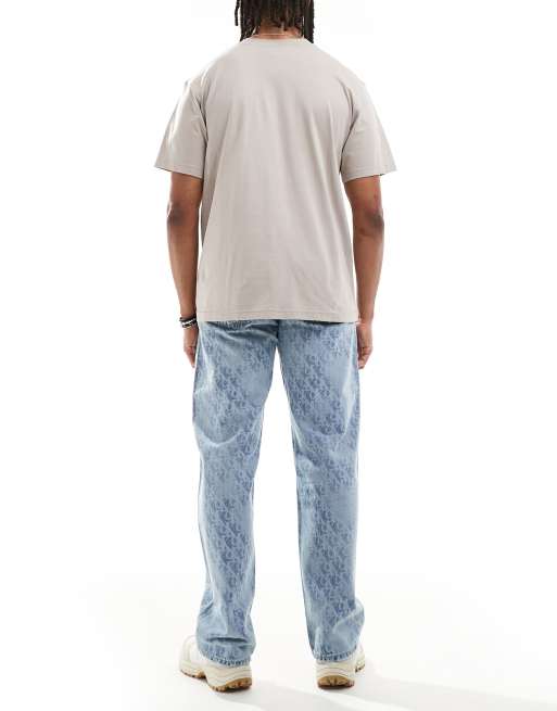 Calvin Klein Jeans – Ljusblå, raka, monogrammönstrade jeans i 90-talsstil, 3 av 5