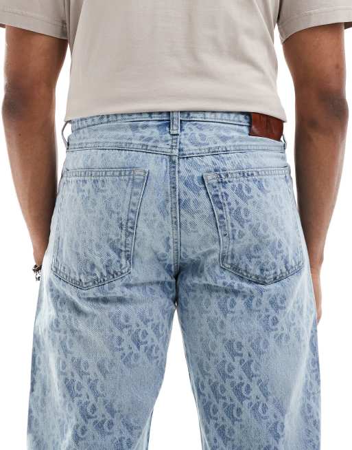Calvin Klein Jeans – Ljusblå, raka, monogrammönstrade jeans i 90-talsstil, 4 av 5