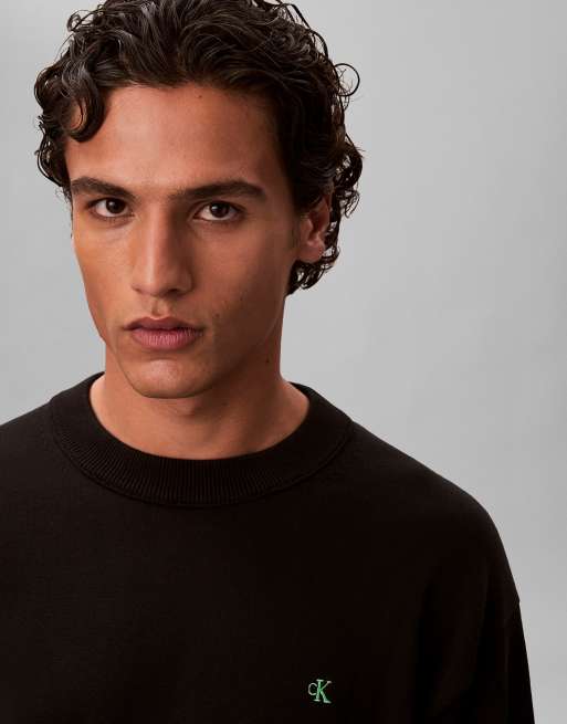 Calvin Klein Jeans – Locker geschnittener Pullover aus Baumwolle in Schwarz mit Monogramm, 5 von 5