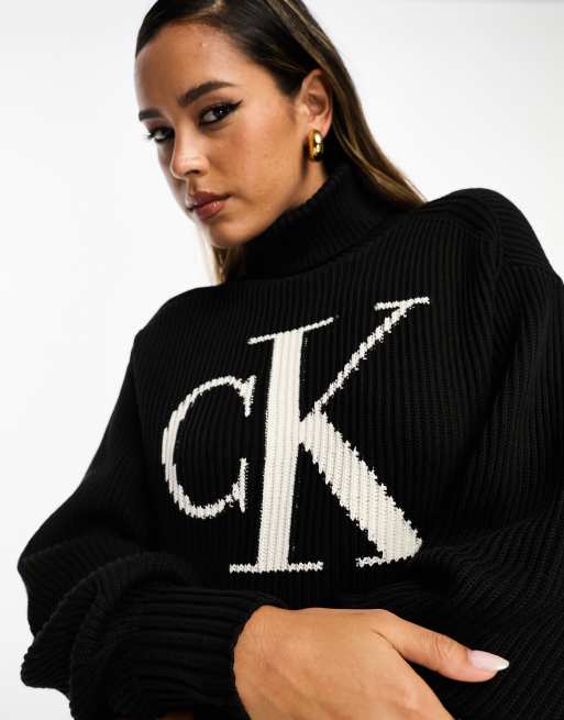 Calvin Klein Jeans Locker geschnittenes Sweatshirt in Schwarz mit ubergroBem Logo ASOS