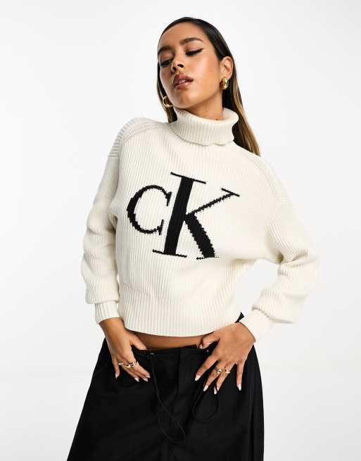 Calvin Klein Jeans – Locker geschnittenes Sweatshirt in Weiß mit übergroßem Logo, 2 von 4