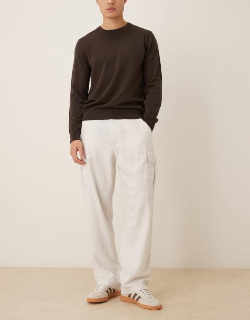 Calvin Klein Jeans – Lockere, gerade geschnittene Cargohose aus Leinenmix in Wollweiß, 2 von 5