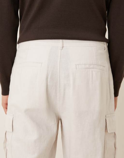 Calvin Klein Jeans – Lockere, gerade geschnittene Cargohose aus Leinenmix in Wollweiß, 5 von 5