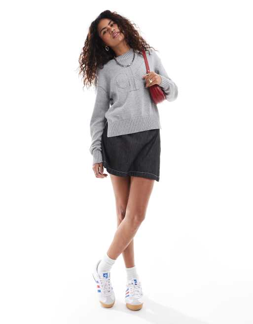 Calvin Klein Jeans – Lockerer Pullover in Grau aus Intarsienstrick, 3 von 4