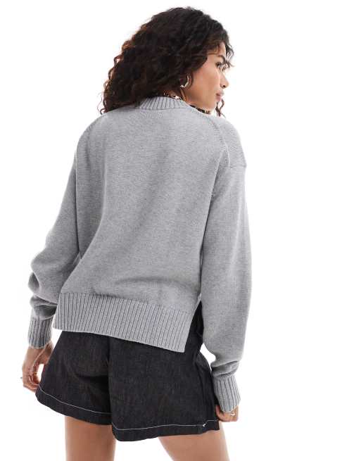 Calvin Klein Jeans – Lockerer Pullover in Grau aus Intarsienstrick