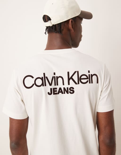 Calvin Klein Jeans logo back print t-shirt in off white - ASOS Exclusive