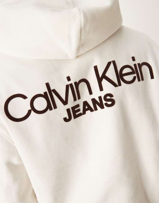 Calvin Klein Jeans logo backprint hoodie in off white - ASOS