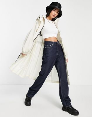 Calvin Klein Jeans logo belt hooded jacket in cream