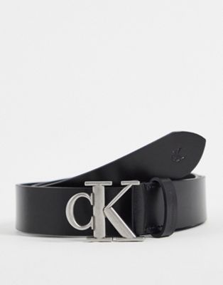 Calvin Klein Jeans logo belt in black leather