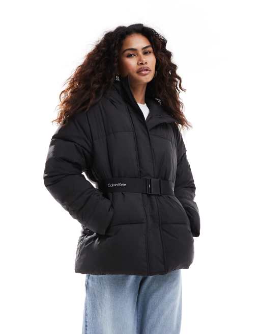 Calvin Klein Jeans logo belt puffer jacket in black