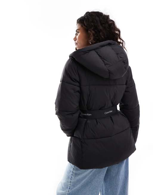 Calvin Klein Jeans logo belt puffer jacket in black, 4 of 4