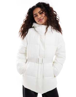 Calvin Klein Jeans logo belt puffer jacket in white