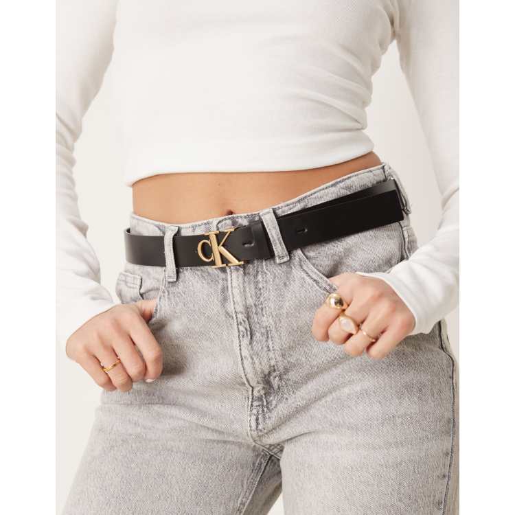 Calvin Klein Jeans logo buckle belt in black ASOS