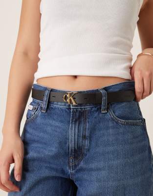 Calvin Klein Jeans Logo Buckle Belt In Brown