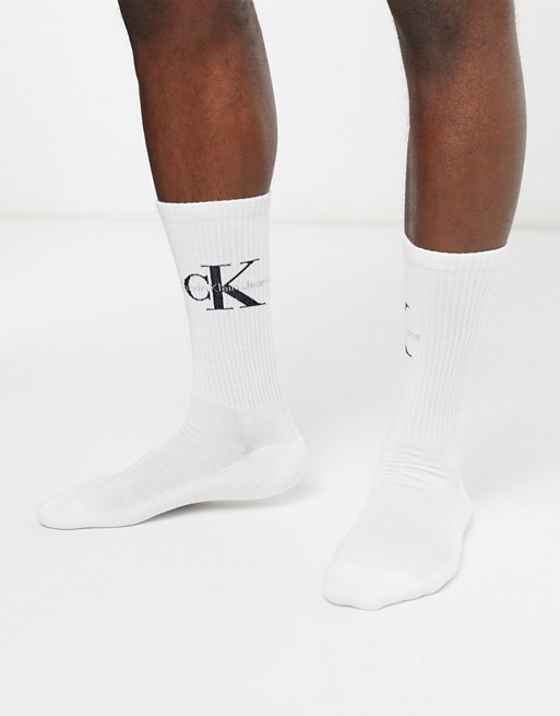 Calvin Klein Jeans logo crew socks in white