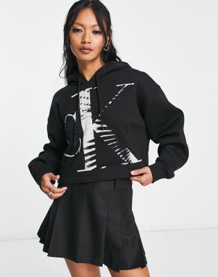Calvin Klein Jeans logo cropped hoodie in black