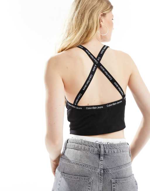 Buy Calvin Klein Jeans Women Black Stacked Logo Strappy A-line