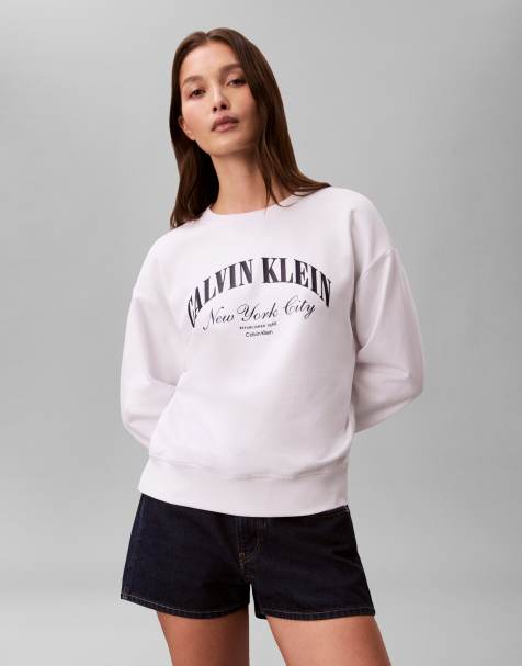 Calvin Klein Jeans logo graphic crewneck sweatshirt in white - view 1
