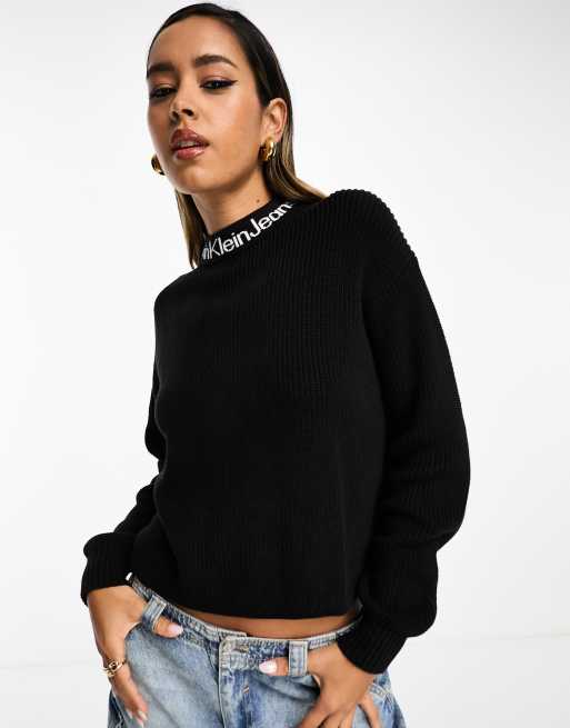 Calvin Klein Jeans logo intarsia loose sweater in black